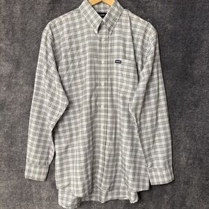 VTG Pecasos‎ Men's Med 15/32 Gray Plaid Oxford Dress Shirt Button-Up Long Sleeve